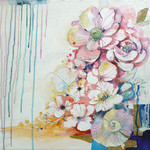 Collage, Blüten auf abstrakten Grund, multicolor