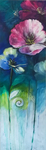 Grosse Klatschmohnähnlich Blüten, Farberlauf von dunkelblau nach hellgrun, Licht und Schatten, 3 dimensionele Wirkung durch Spachtelmasse